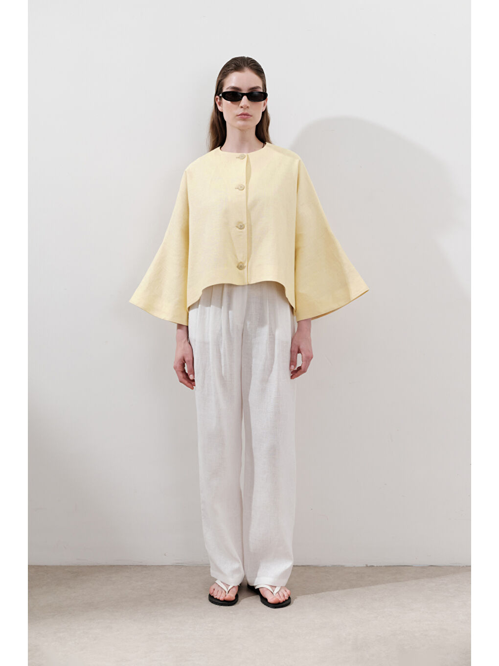 Keten Geniş Kollu Kısa Ceket Sarı-6