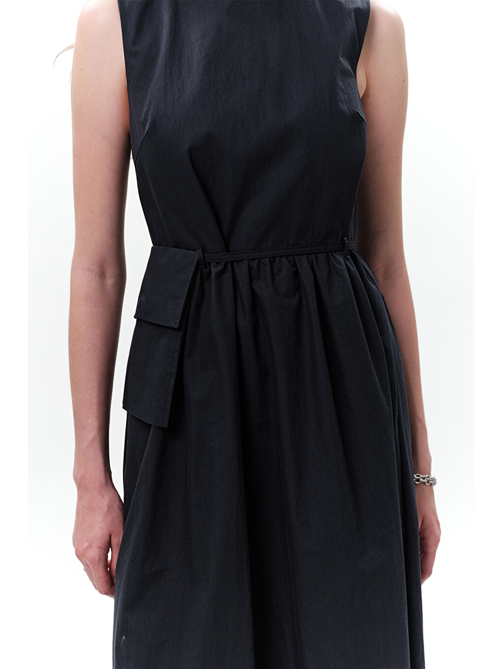 Kemer Detaylı Kolsuz Elbise Lacivert-5