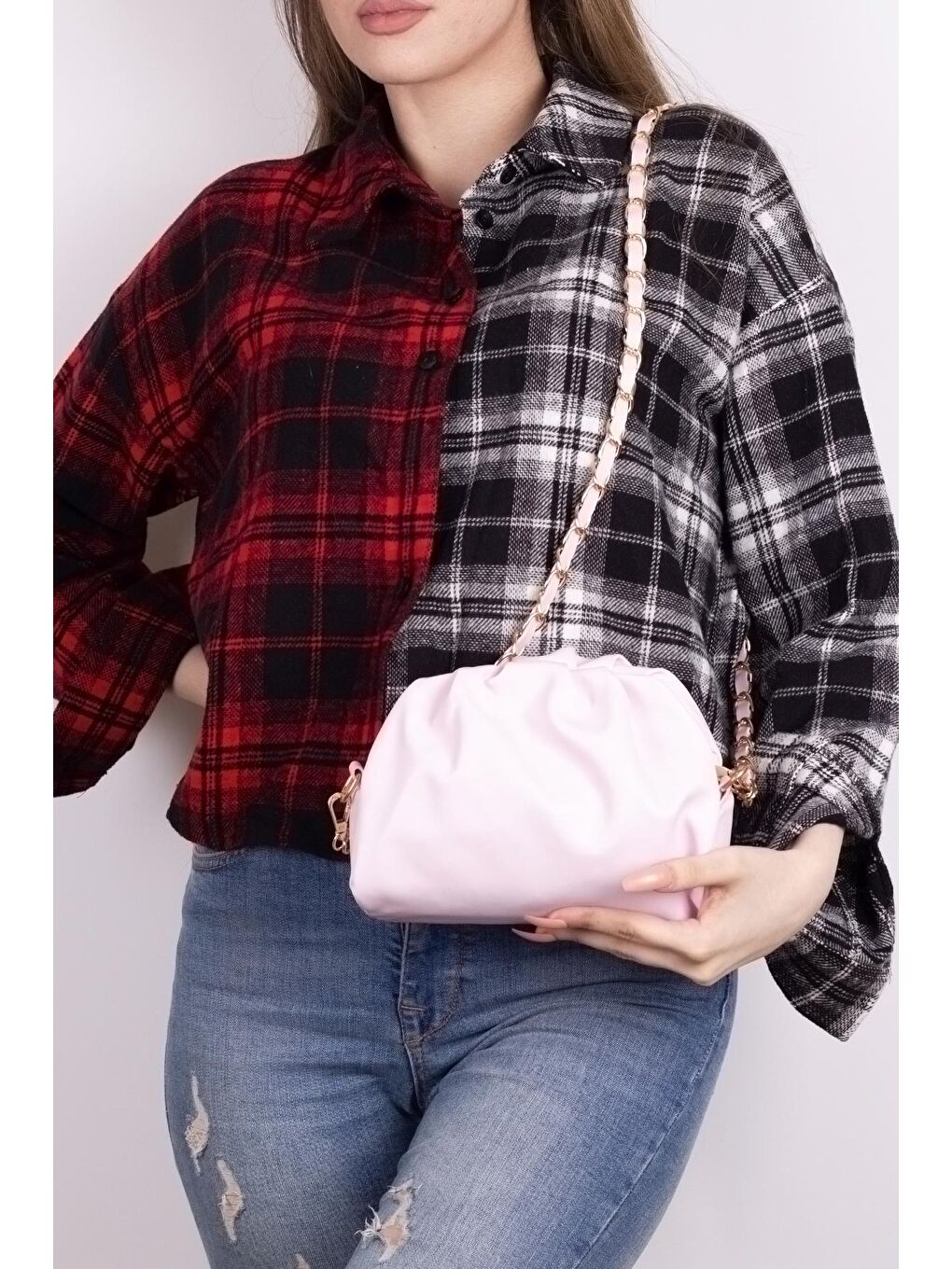 Kadın Lila Örgü Zincir Detaylı Yumuşak Deri Çapraz Çanta Tbc148-1