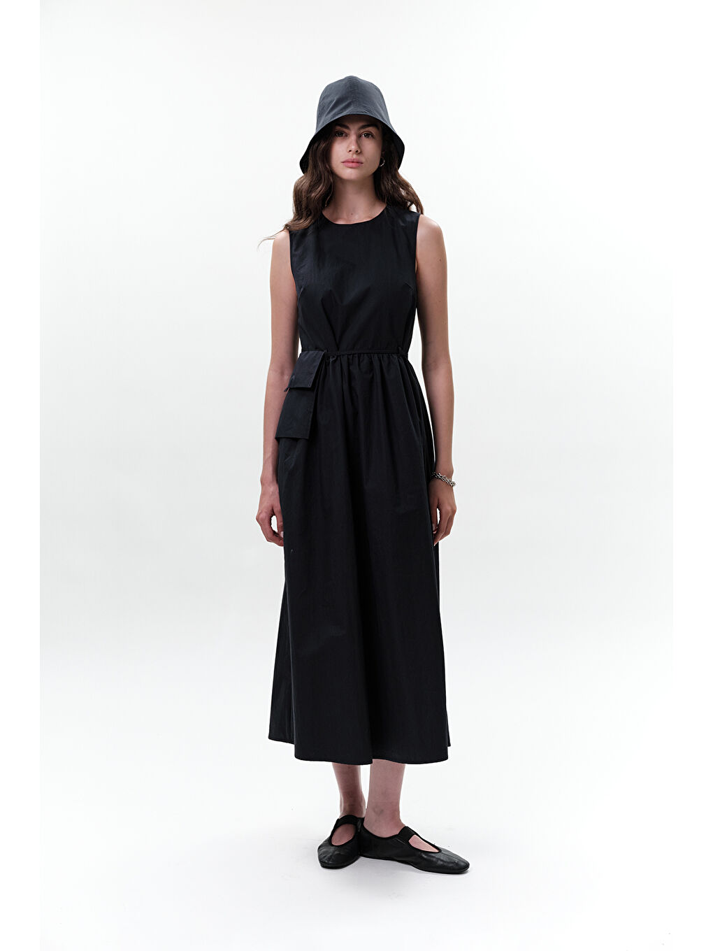 Kemer Detaylı Kolsuz Elbise Lacivert-6