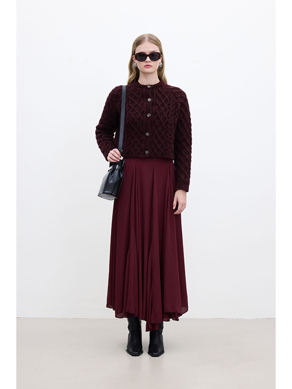 Saç Örgülü Hırka Bordo