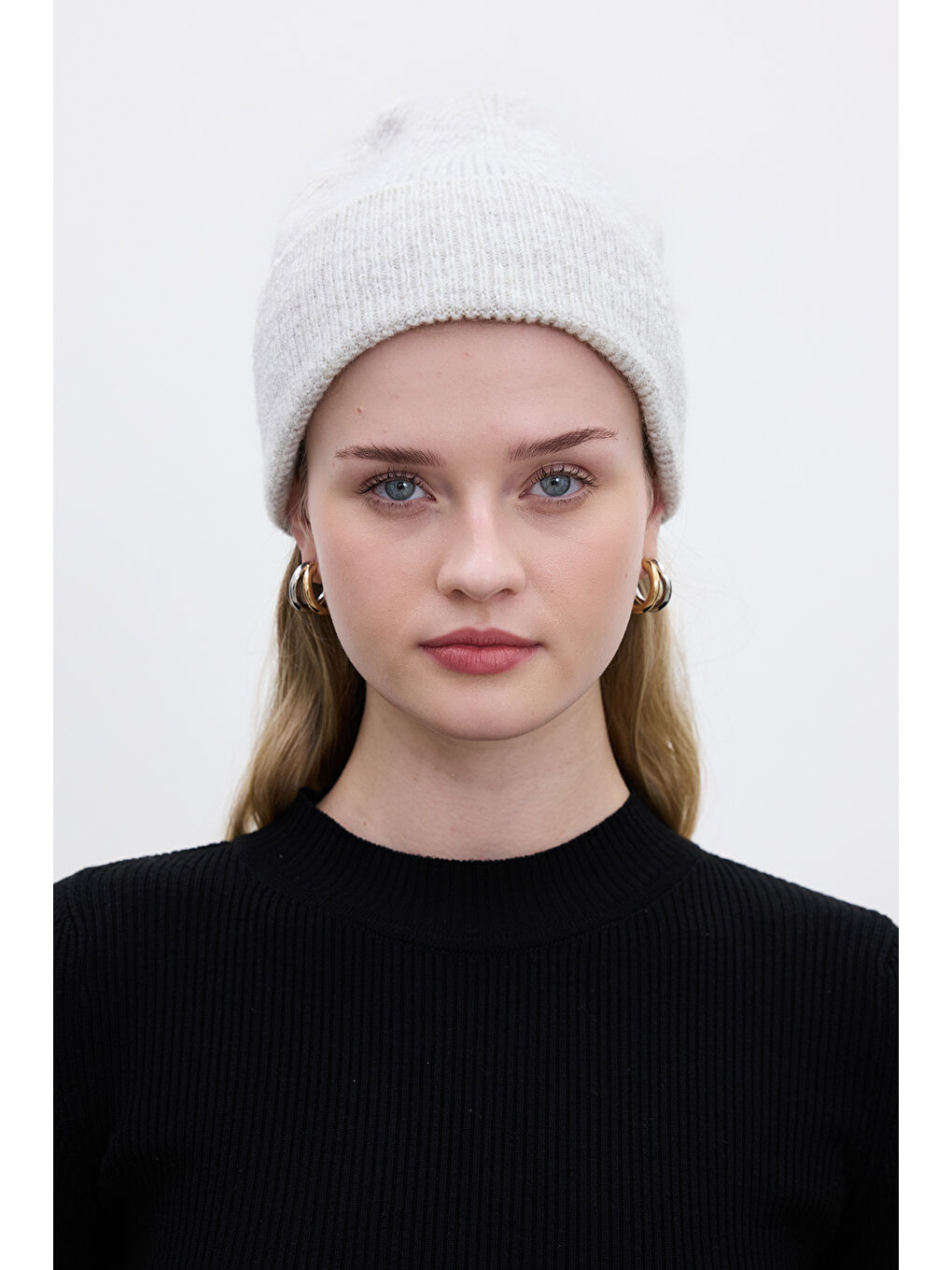 Fitilli Örgü Bere Açık Gri-1