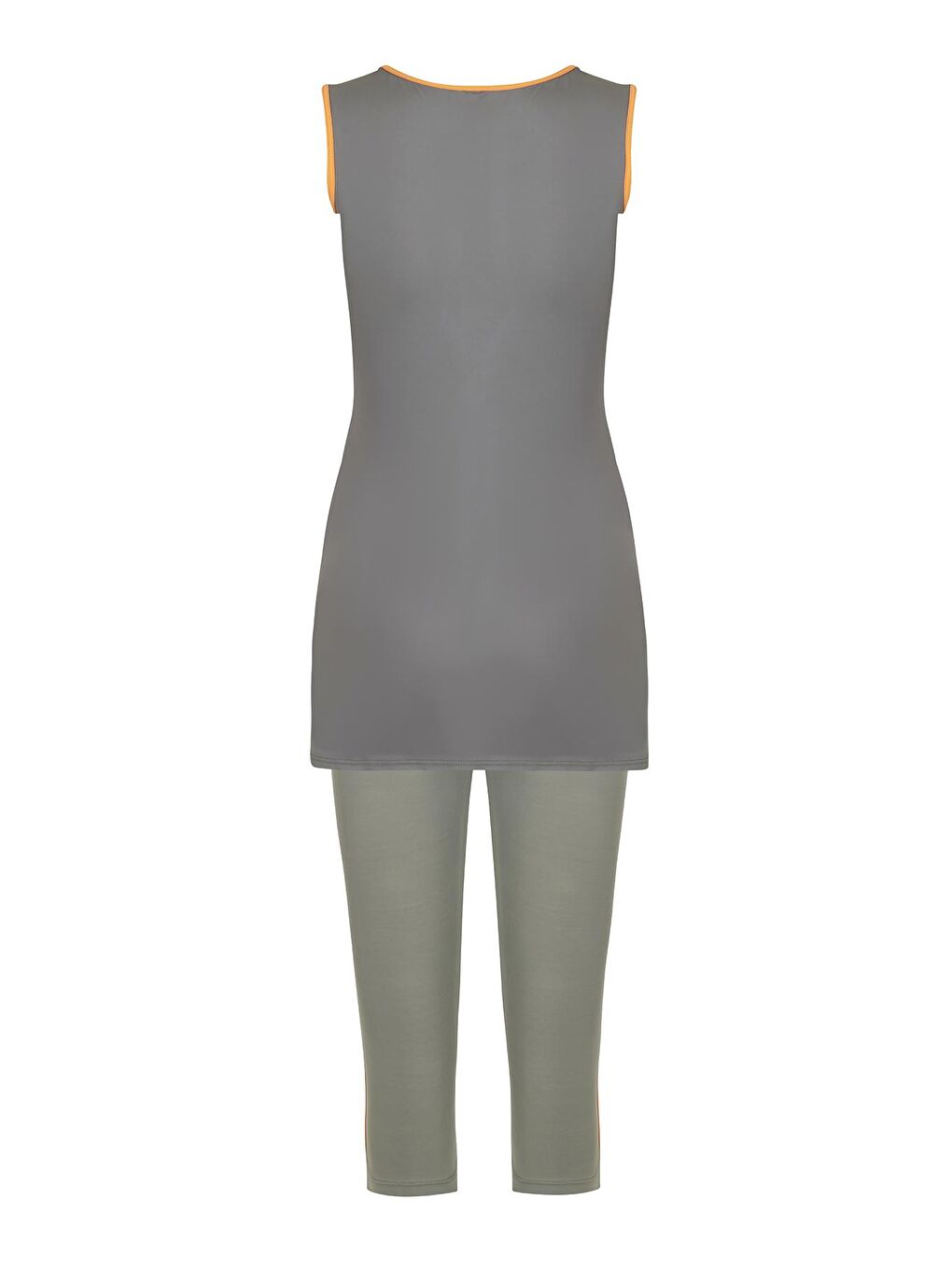 Elastanlı Kolsuz Yarı Kapalı Tesettür Mayo Mor Turuncu Biyeli 720-13-1-Gri-1