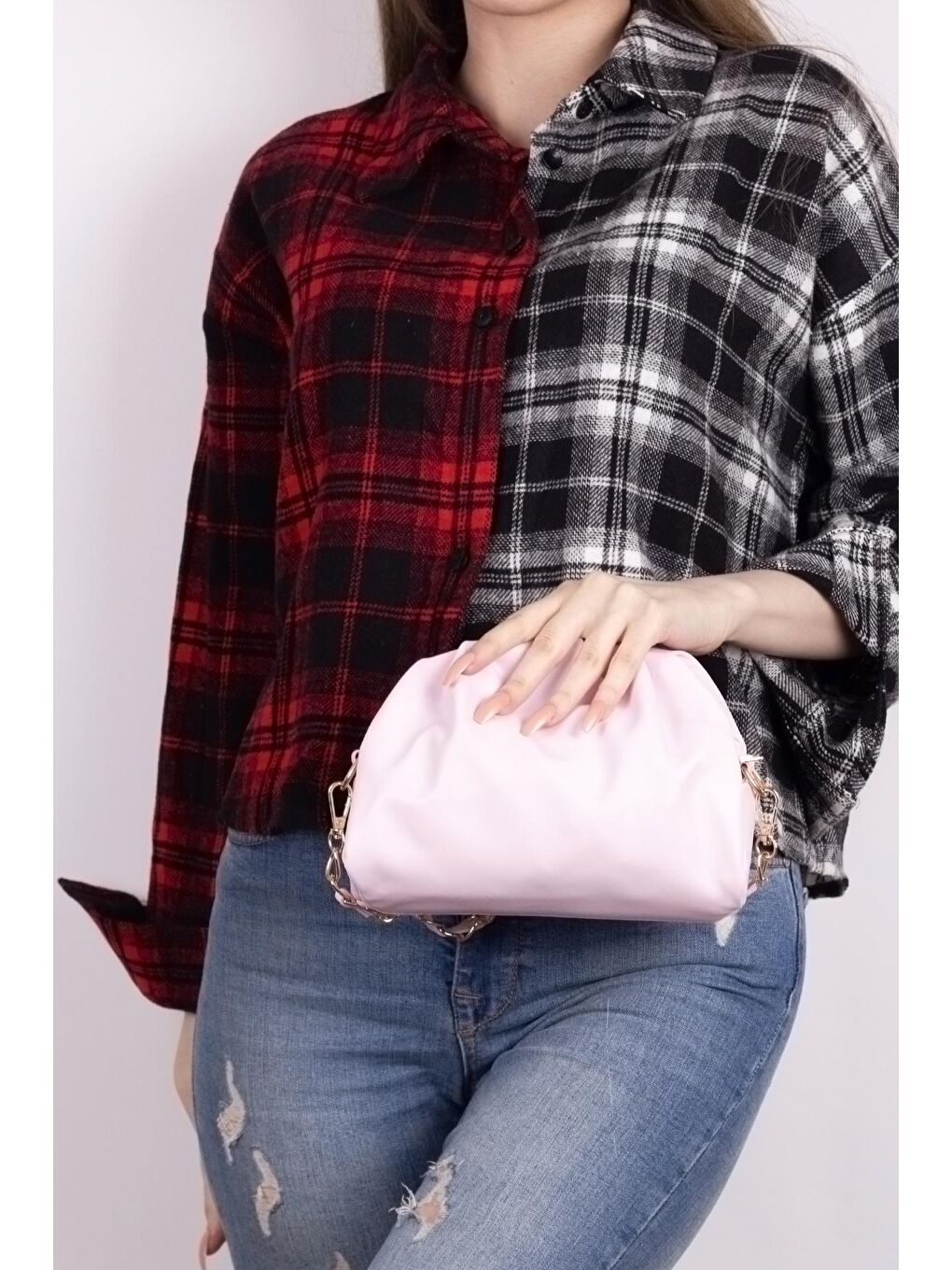 Kadın Lila Örgü Zincir Detaylı Yumuşak Deri Çapraz Çanta Tbc148-3