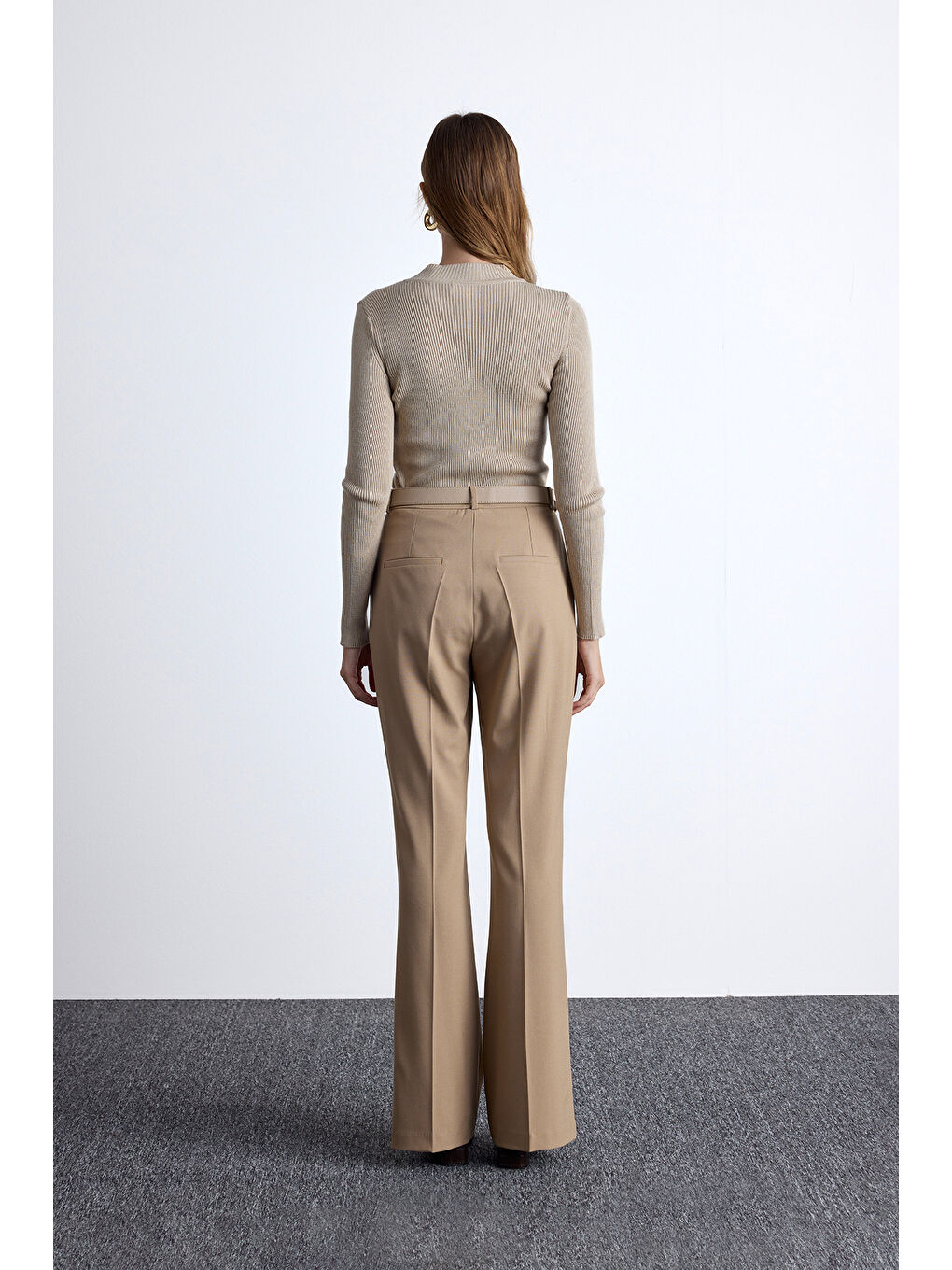 Kahverengi Flare Paça Klasik Pantolon Camel-3