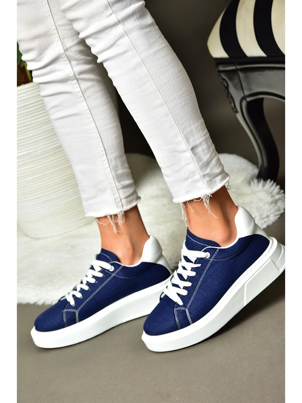 P848231410 Lacivert/Beyaz Kadın Sneakers-4