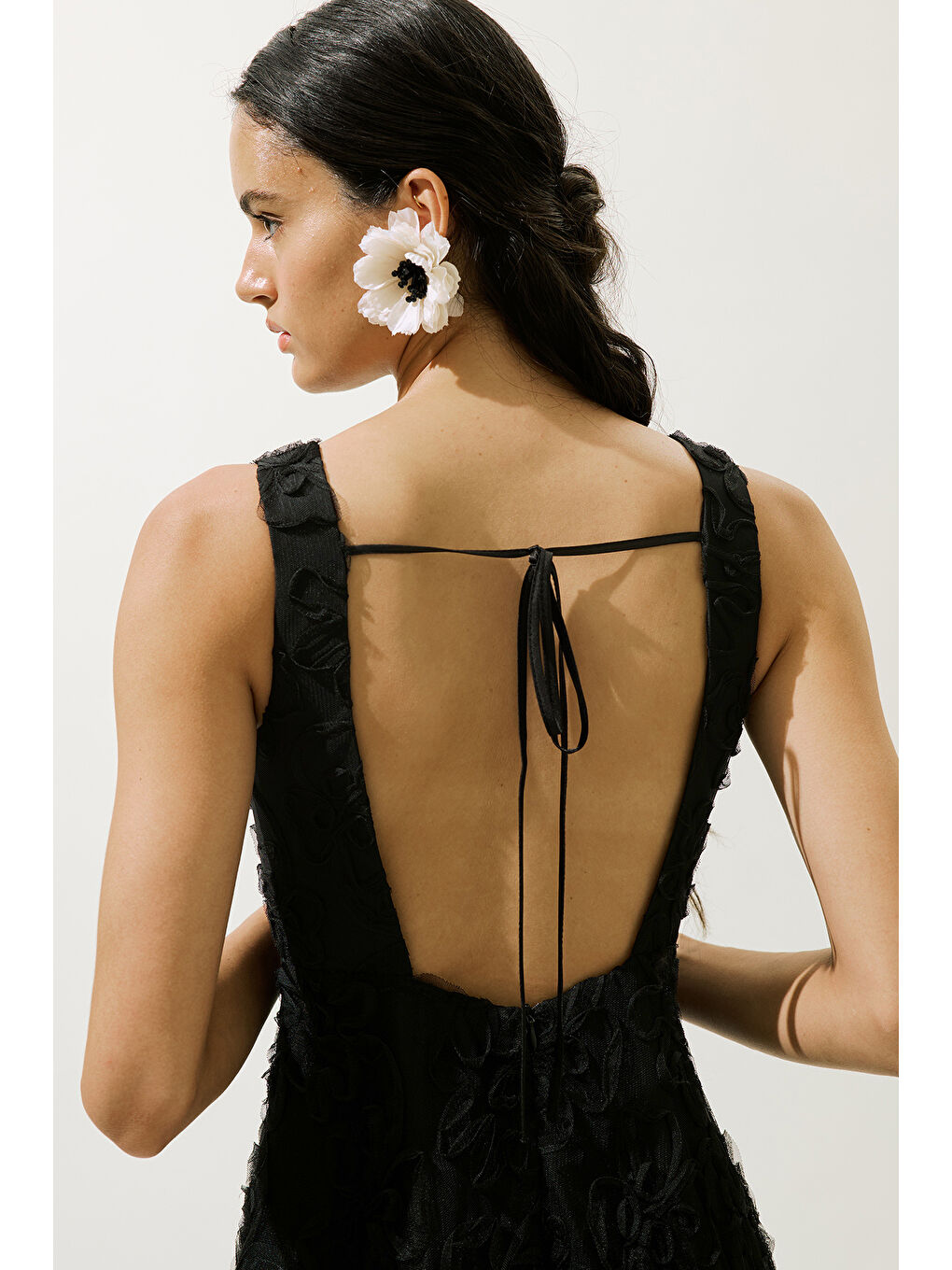 Kabarık Çiçekli Abiye Elbise Siyah-6