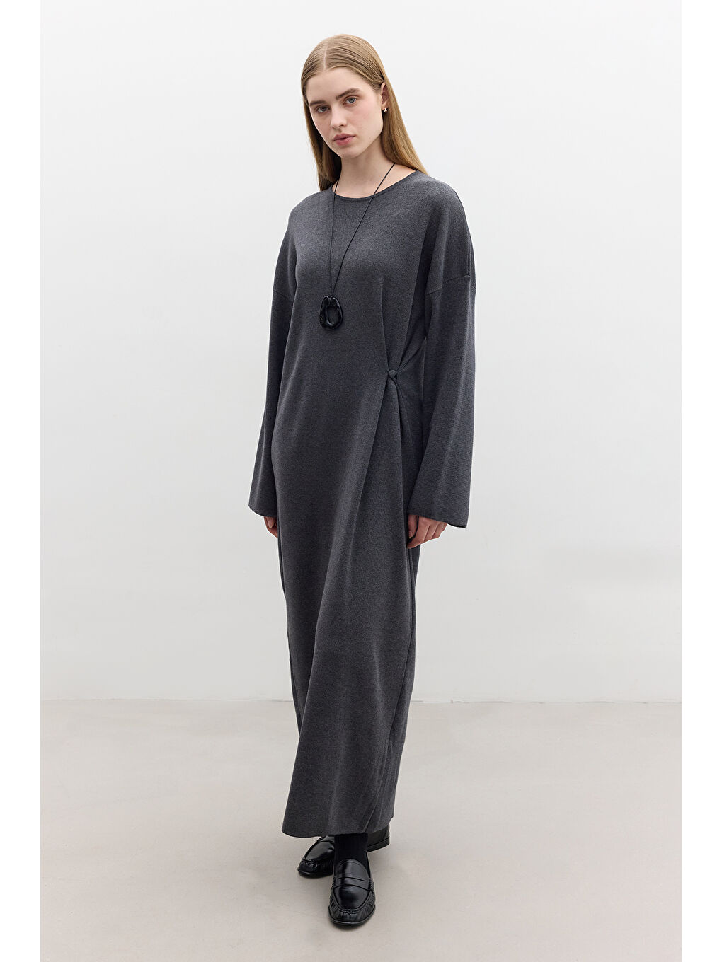 Triko Bağlamalı Elbise Antrasit