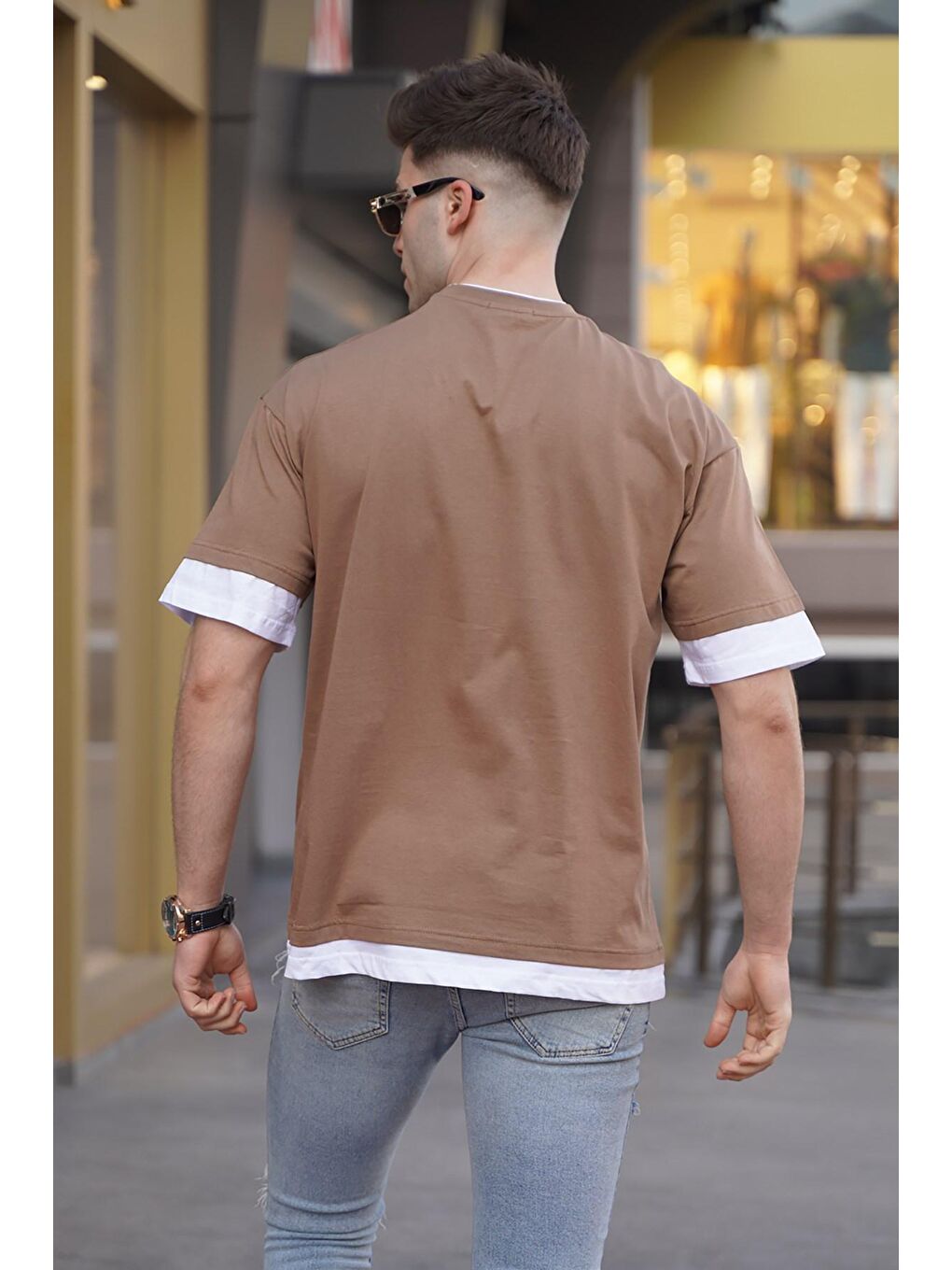 Erkek Kahverengi Basic Oversize Tişört 5802-1
