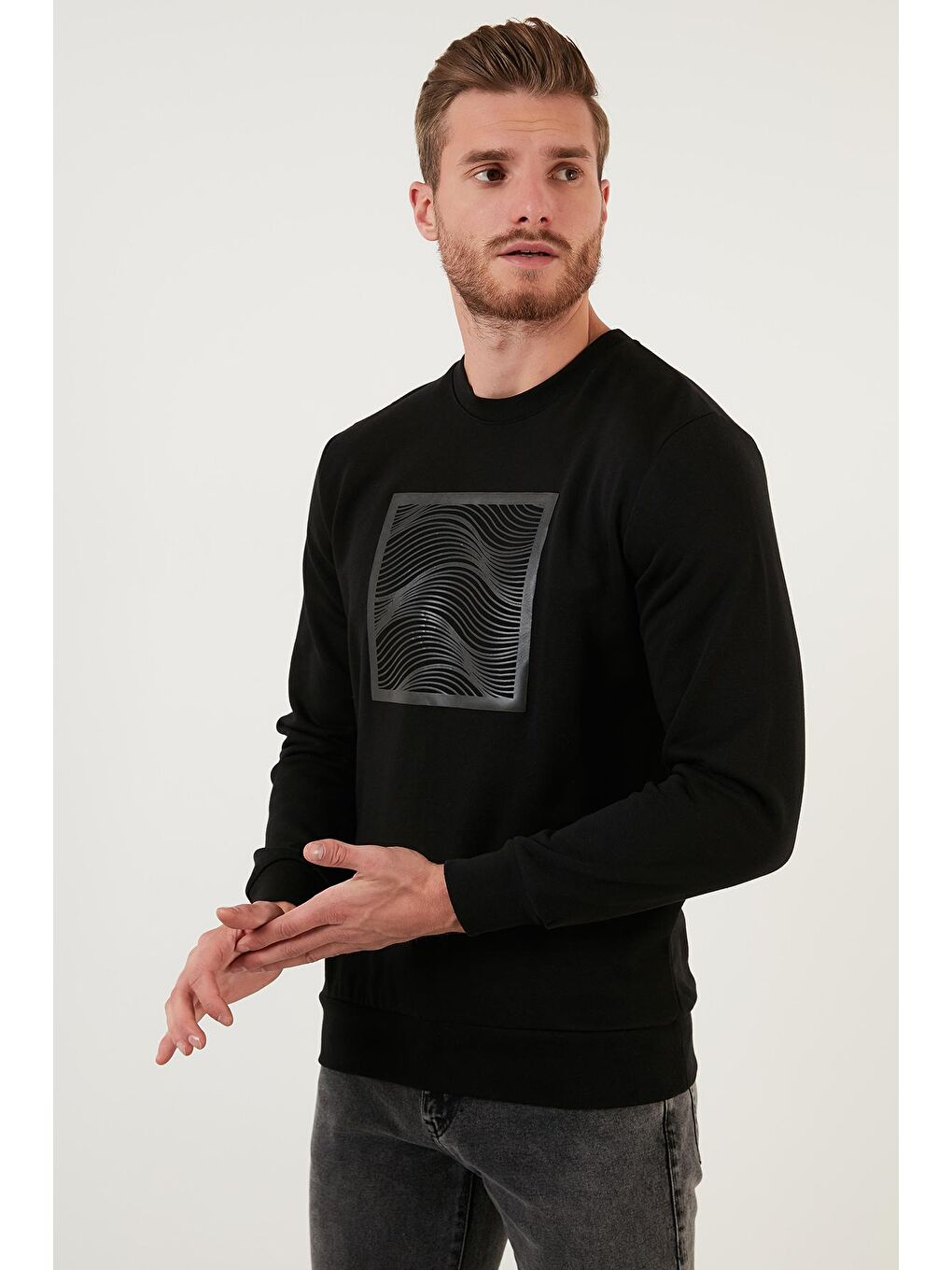 Buratti Siyah Baskılı Regular Fit Bisiklet Yaka Pamuklu Erkek Sweatshirt 5905304 - 4