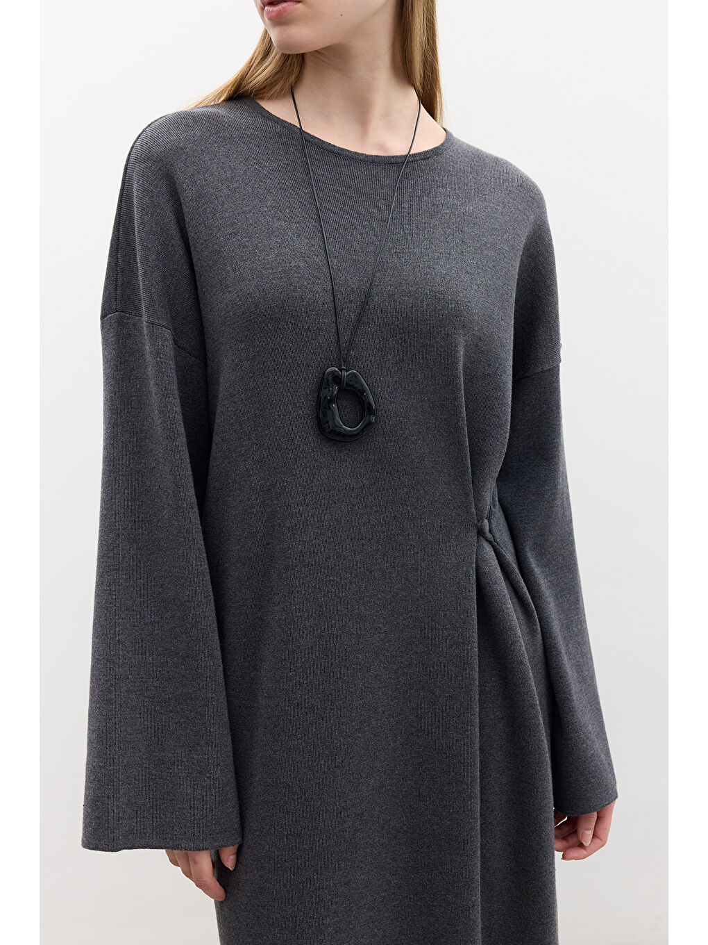 Triko Bağlamalı Elbise Antrasit-3