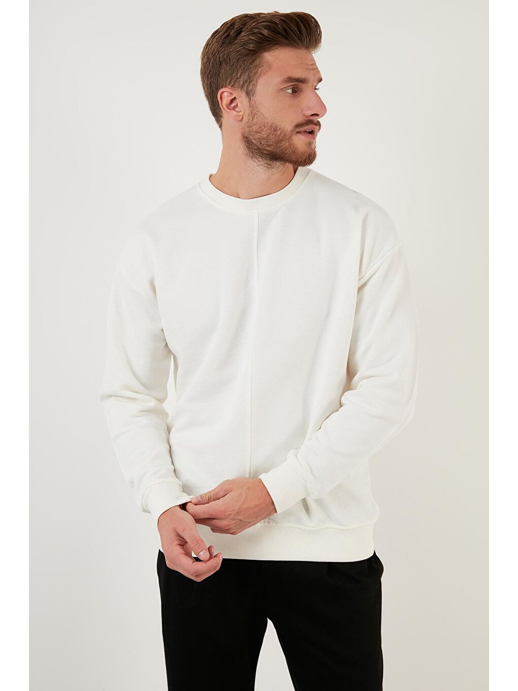 Ekru Regular Fit Bisiklet Yaka Pamuklu Sweat 59052721-1