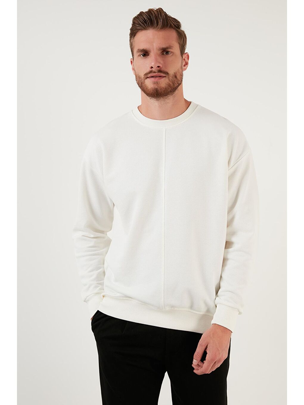 Ekru Regular Fit Bisiklet Yaka Pamuklu Sweat 59052721-2