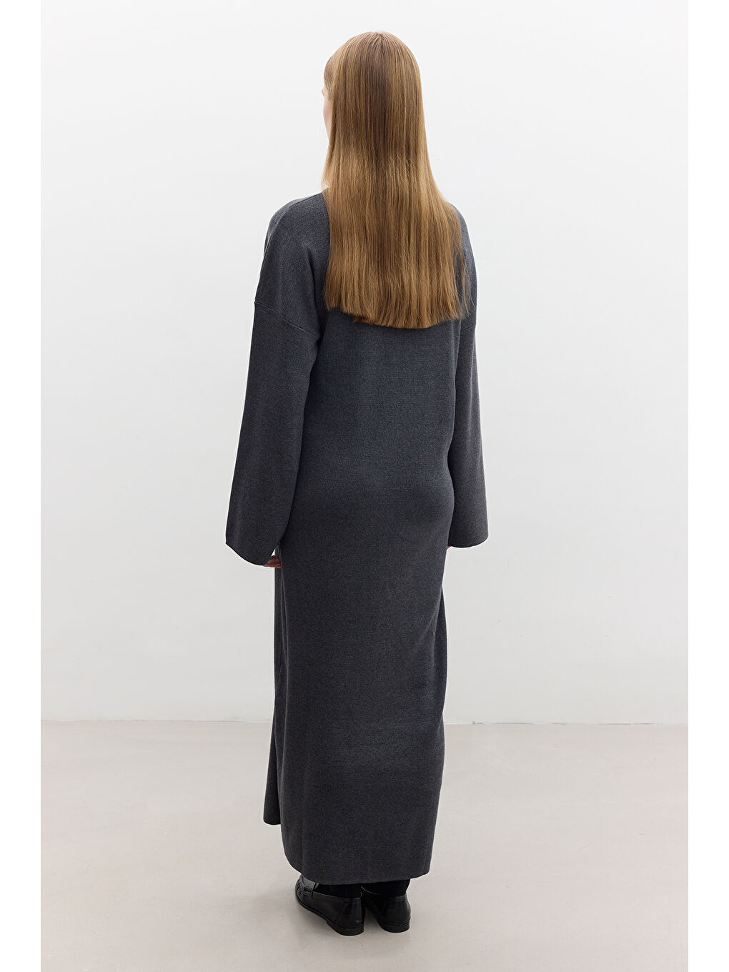 Triko Bağlamalı Elbise Antrasit-5