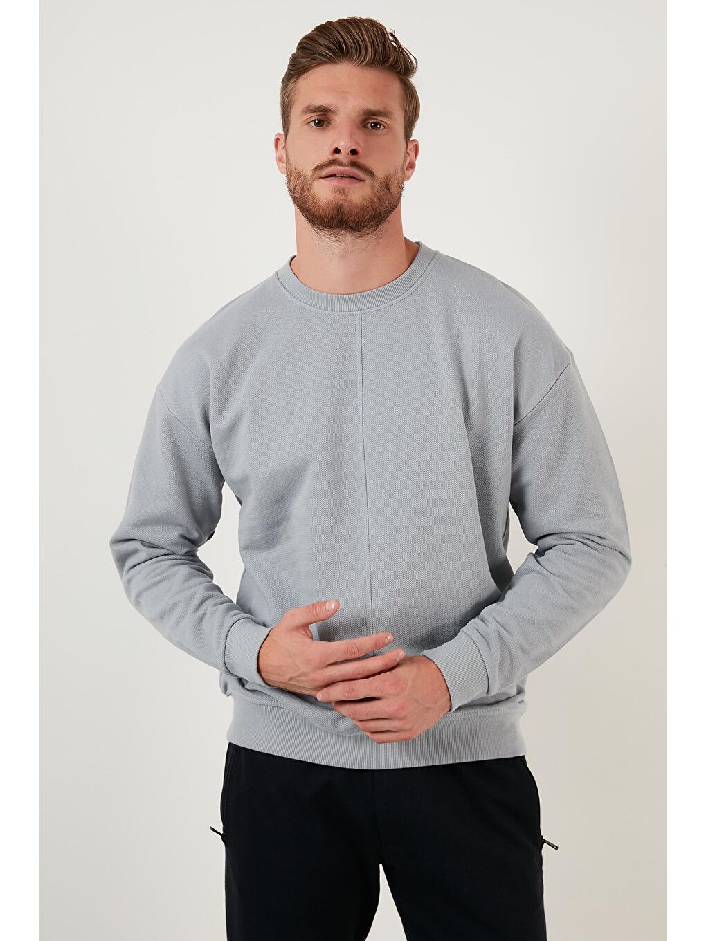 Gri Regular Fit Bisiklet Yaka Pamuklu Sweat 59052721-1