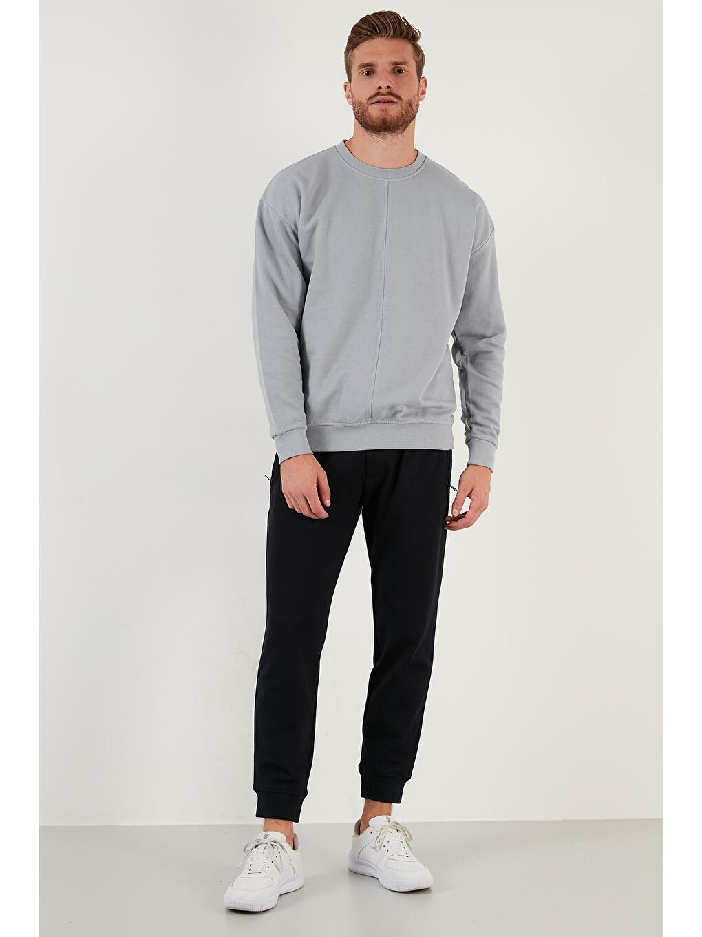 Gri Regular Fit Bisiklet Yaka Pamuklu Sweat 59052721-3