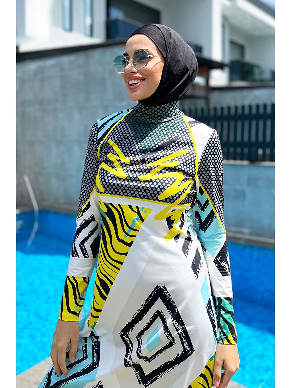 Siyah Tasarım Tam Kapalı Tesettür Mayo  Mayo R035 Jamaika-3