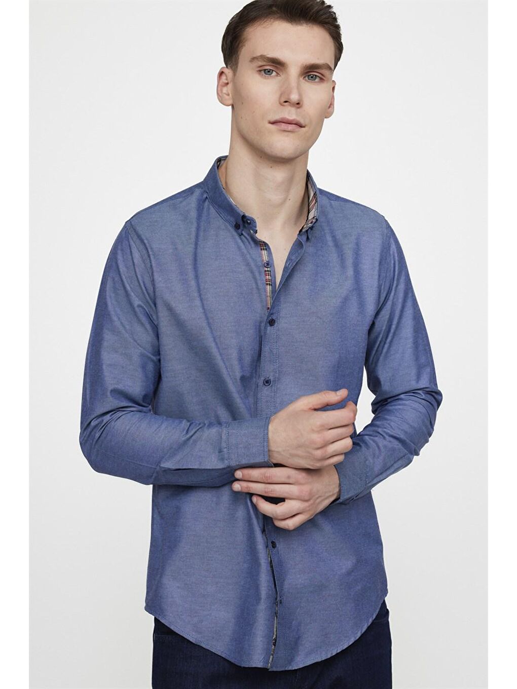 Mavi Slim Fit Pamuklu Kolay Ütü Düz Erkek Lacivert Gömlek