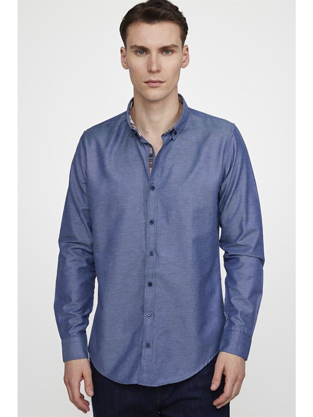 Mavi Slim Fit Pamuklu Kolay Ütü Düz Erkek Lacivert Gömlek-1