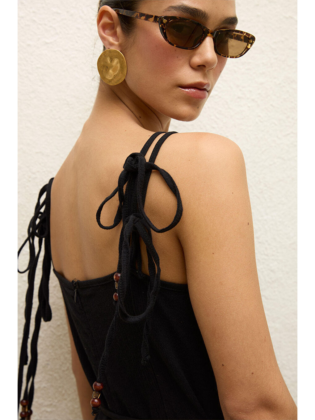 Siyah Askılı Pamuklu Elbise Natural-2