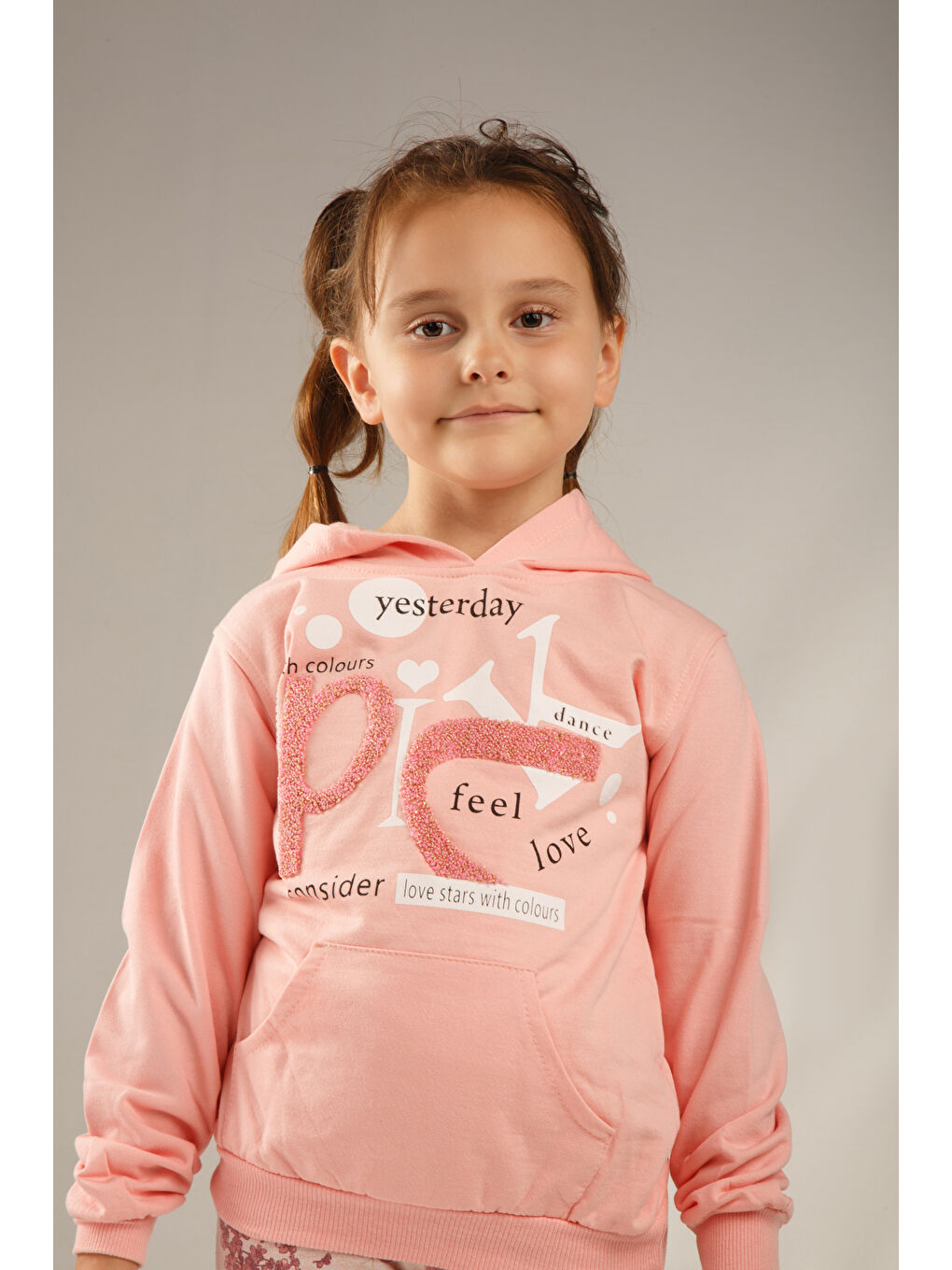 Pembe Kids Baskılı Uzun Kollu Kız Çocuk Hoodie