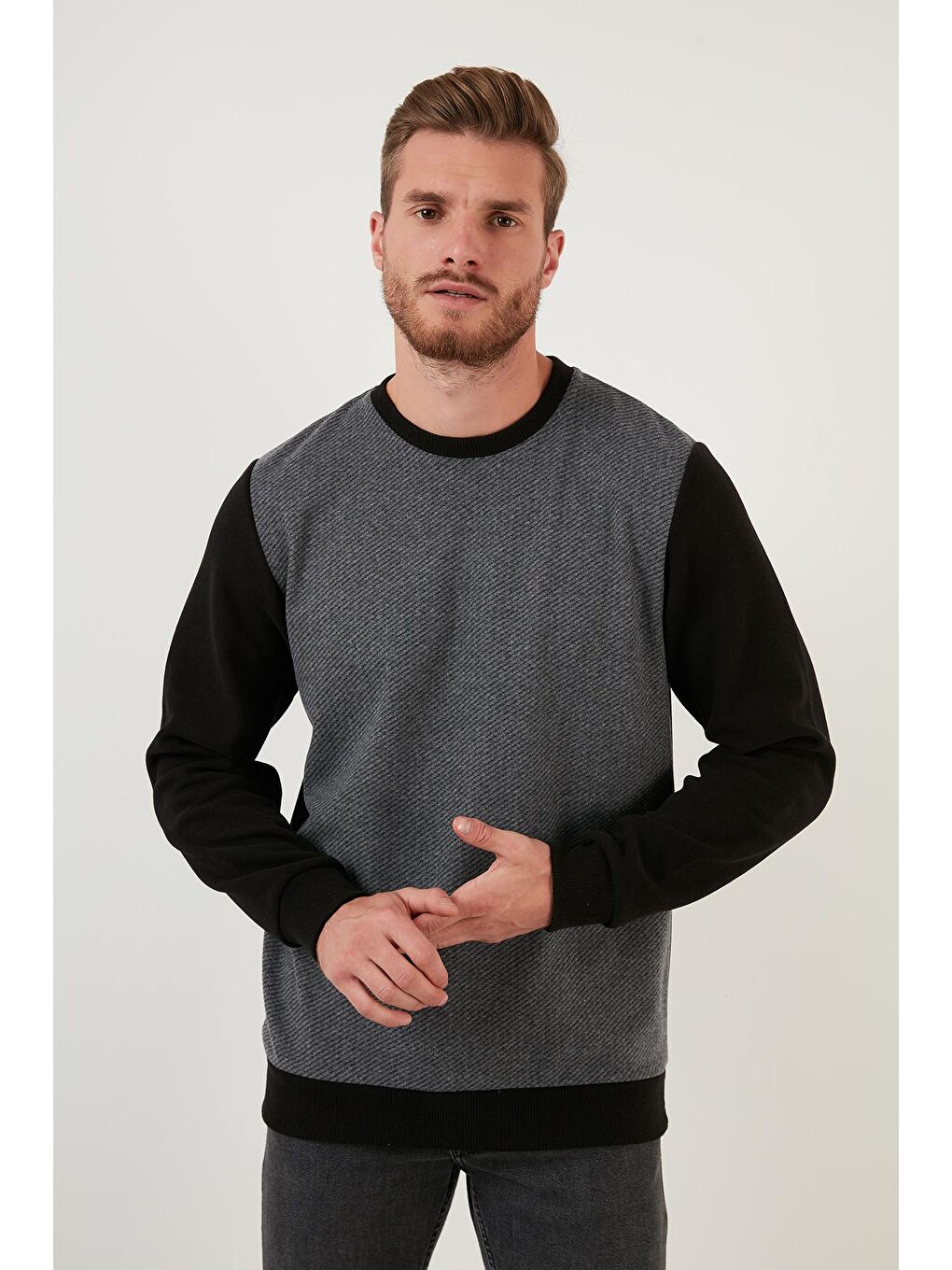 Antrasit Pamuklu Regular Fit Bisiklet Yaka Erkek Sweat 59052111-1