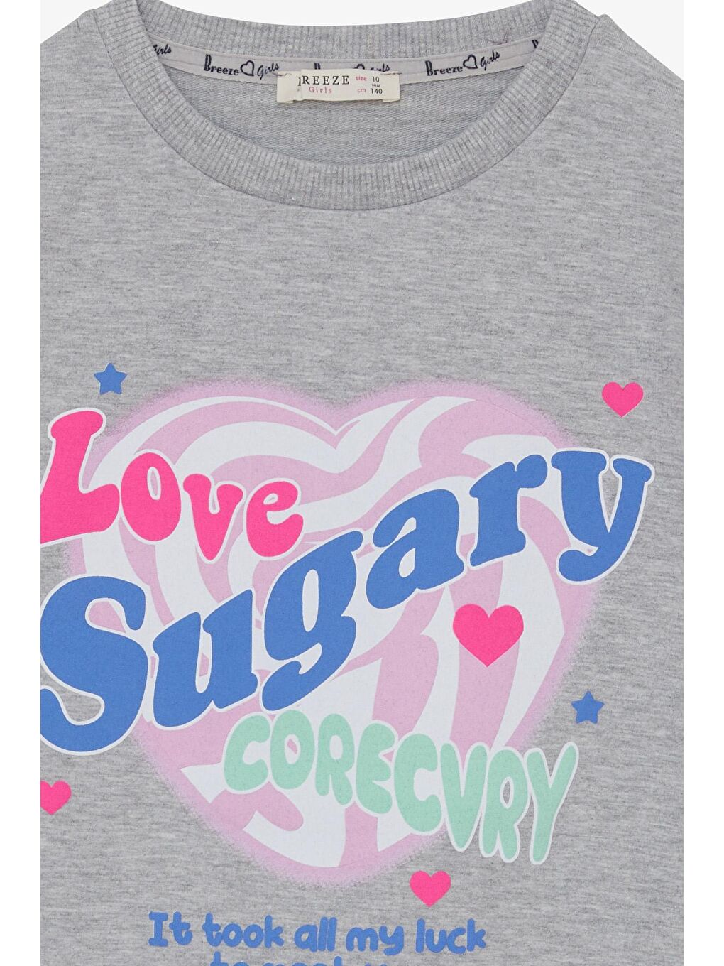 Kız Çocuk Sweatshirt Yazı Baskılı Yırtmaçlı Açık Gri Melanj (9-12 Yaş)-2