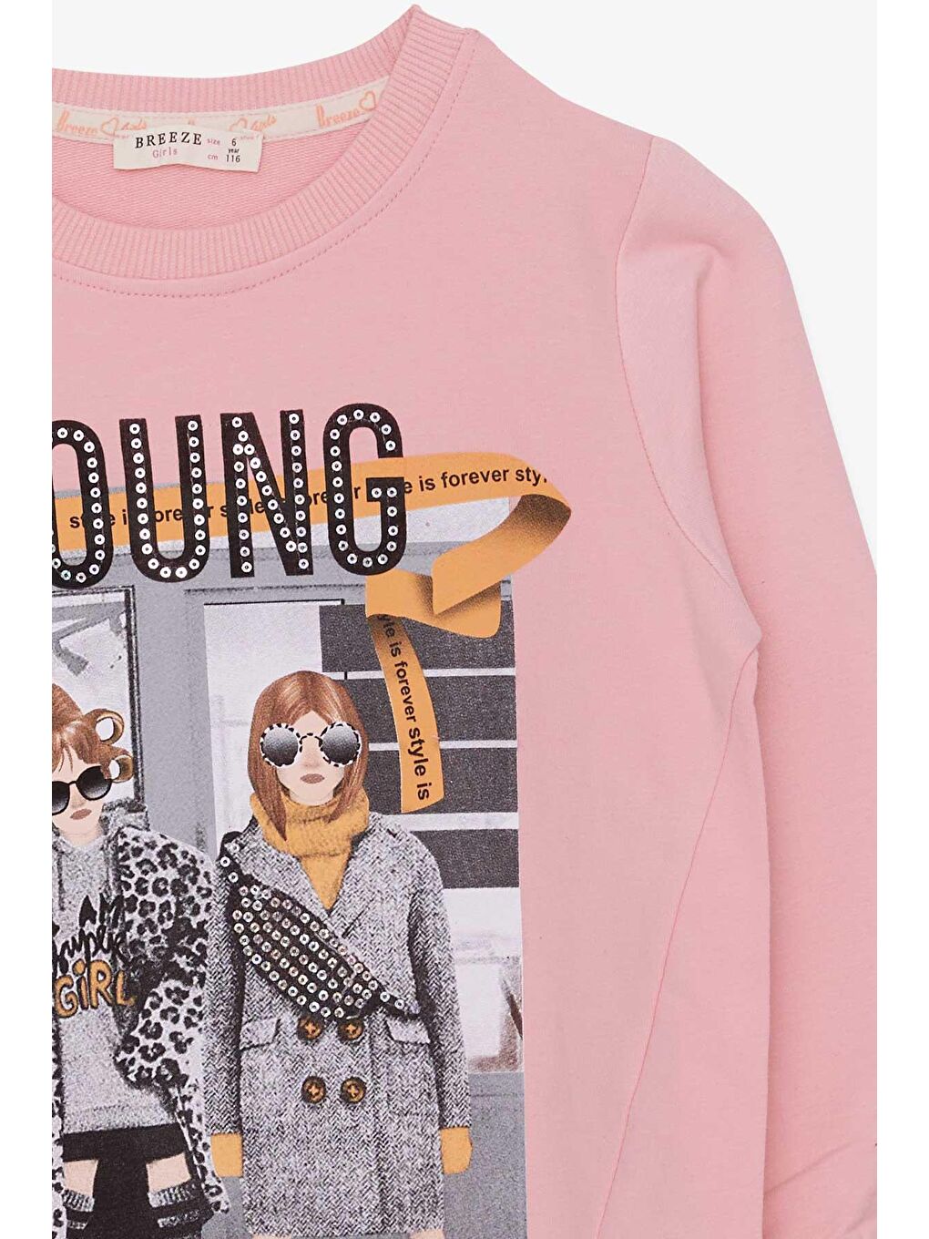 Pembe Kız Çocuk Sweatshirt Dostluk Temalı Pudra (6-10 Yaş)-2