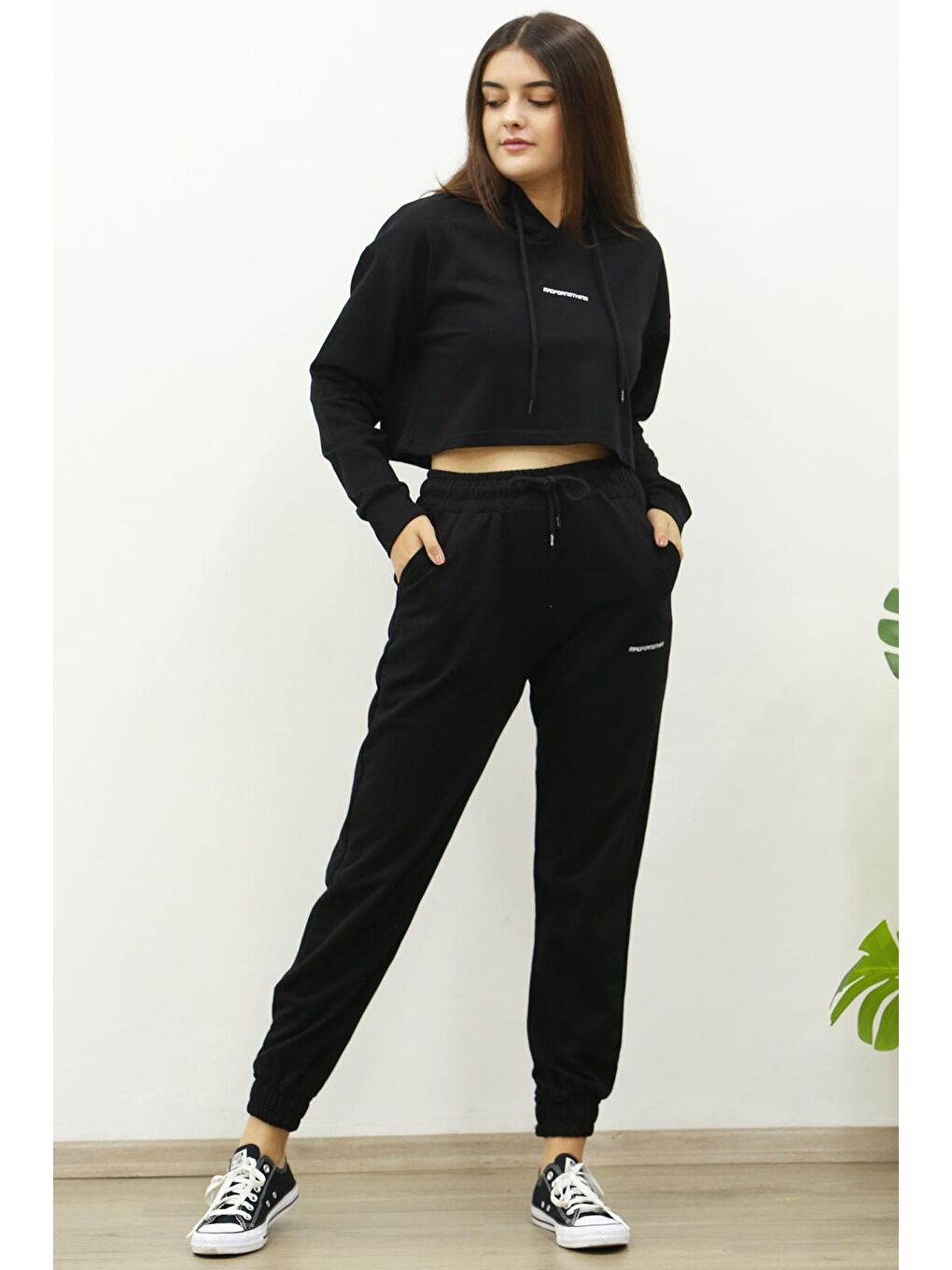 Siyah Kapüşonlu Kadın Eşofman Takımı Mg465-3-2