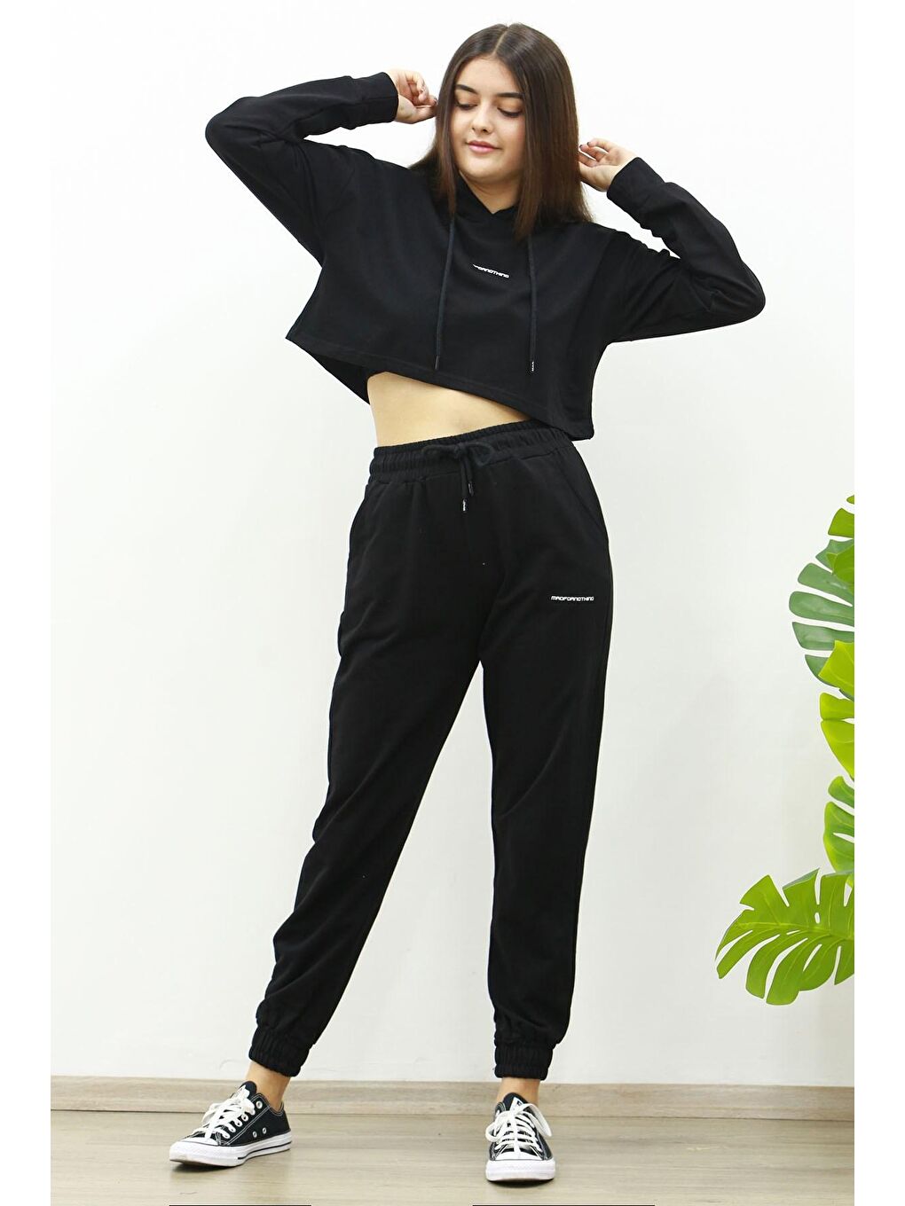 Siyah Kapüşonlu Kadın Eşofman Takımı Mg465-3-3