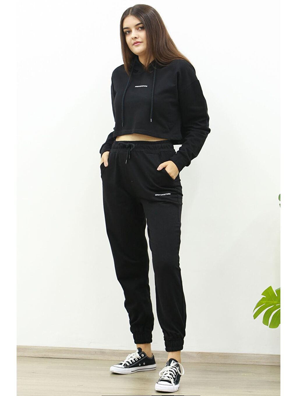 Siyah Kapüşonlu Kadın Eşofman Takımı Mg465-3-4