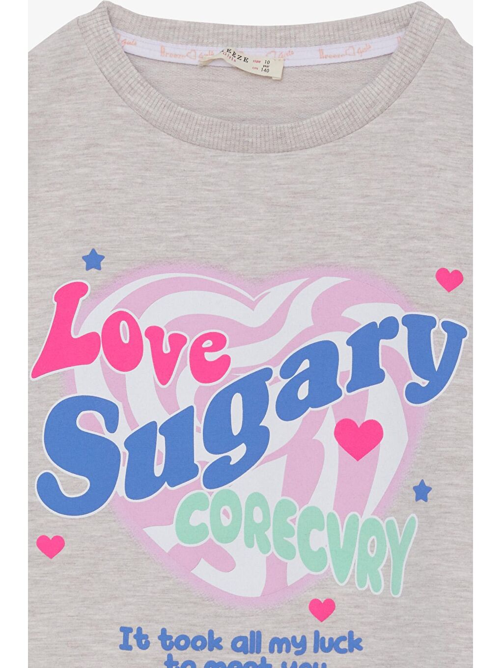 Kız Çocuk Sweatshirt Yazı Baskılı Yırtmaçlı Bej Melanj (9-14 Yaş)-2