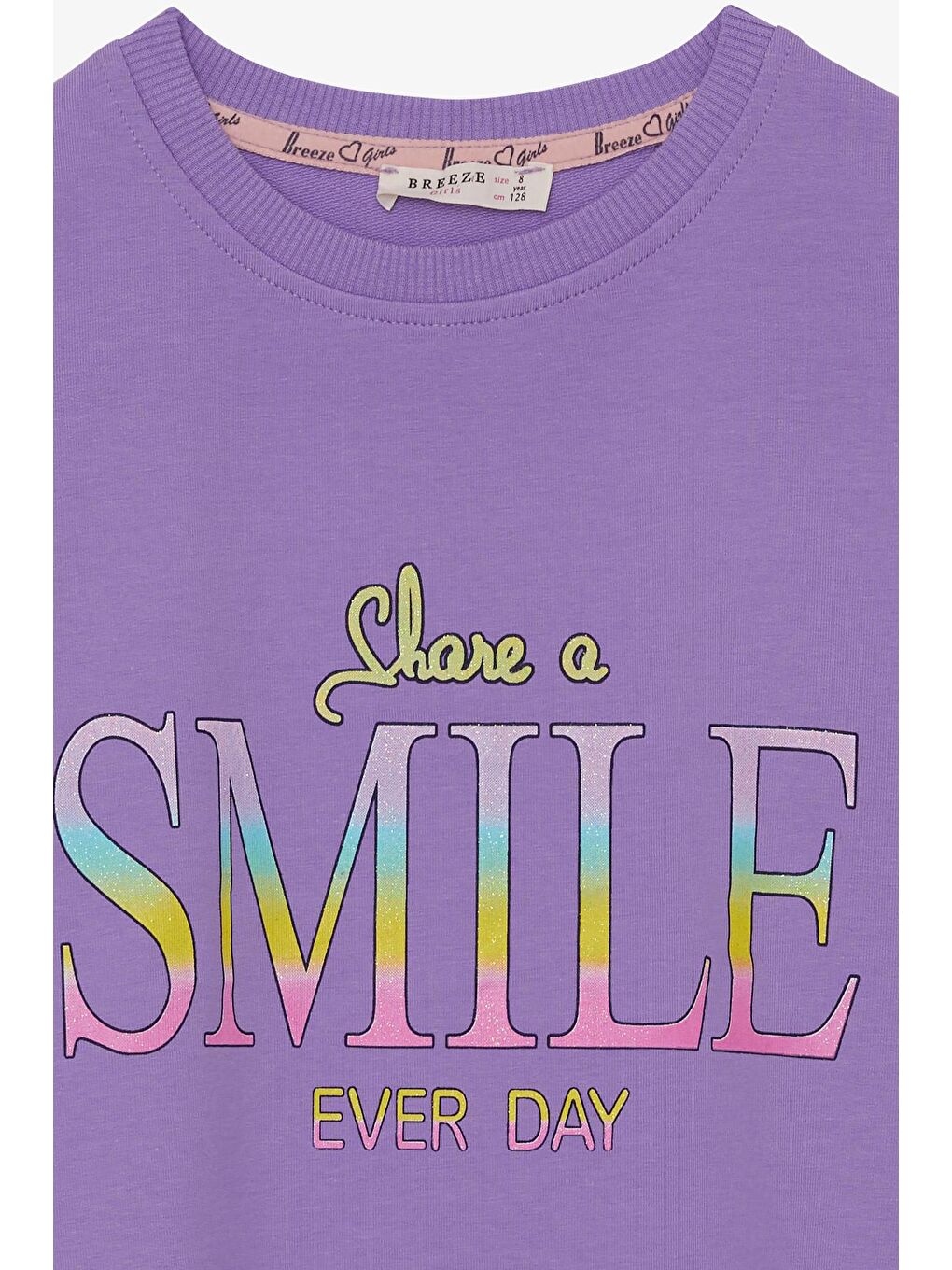 Kız Çocuk Sweatshirt Simli Yazı Baskılı Lila (8 Yaş)-2