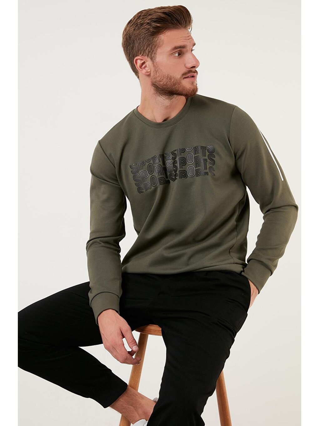 Buratti Haki Baskılı Regular Fit Bisiklet Yaka Pamuklu Erkek Sweatshirt 5905327