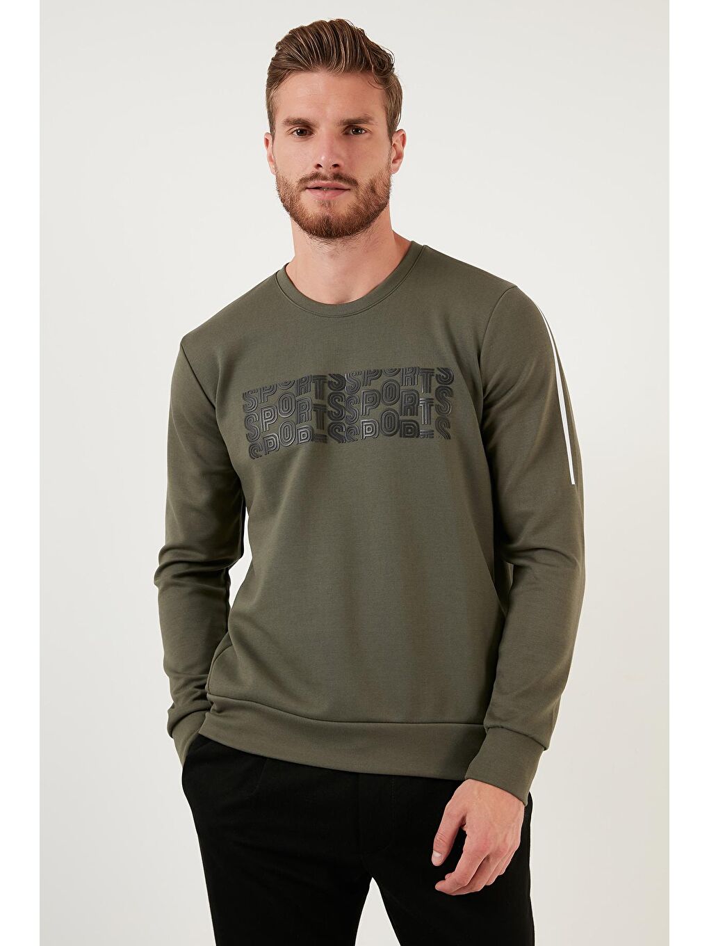 Buratti Haki Baskılı Regular Fit Bisiklet Yaka Pamuklu Erkek Sweatshirt 5905327 - 1