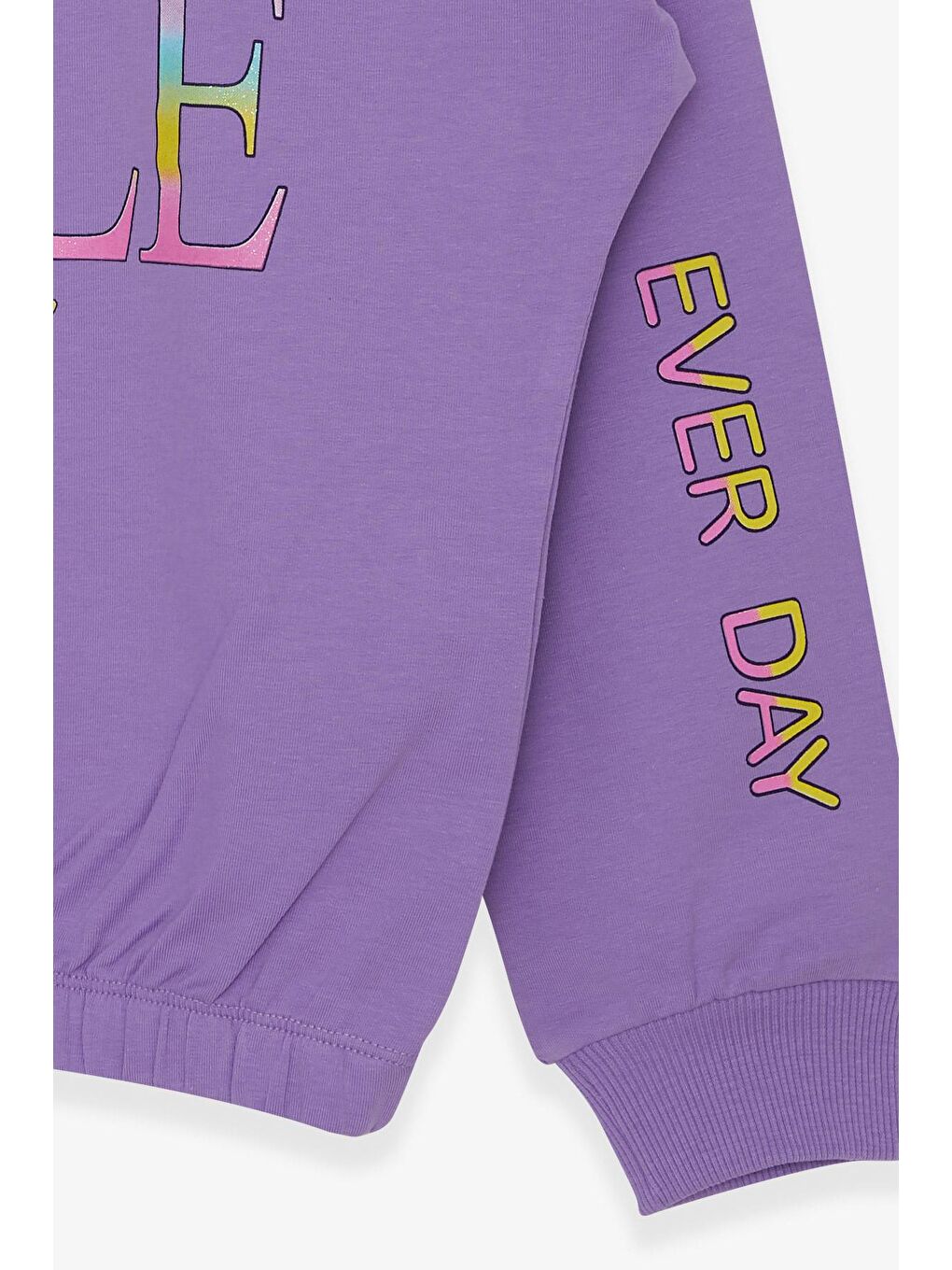 Kız Çocuk Sweatshirt Simli Yazı Baskılı Lila (8 Yaş)-3