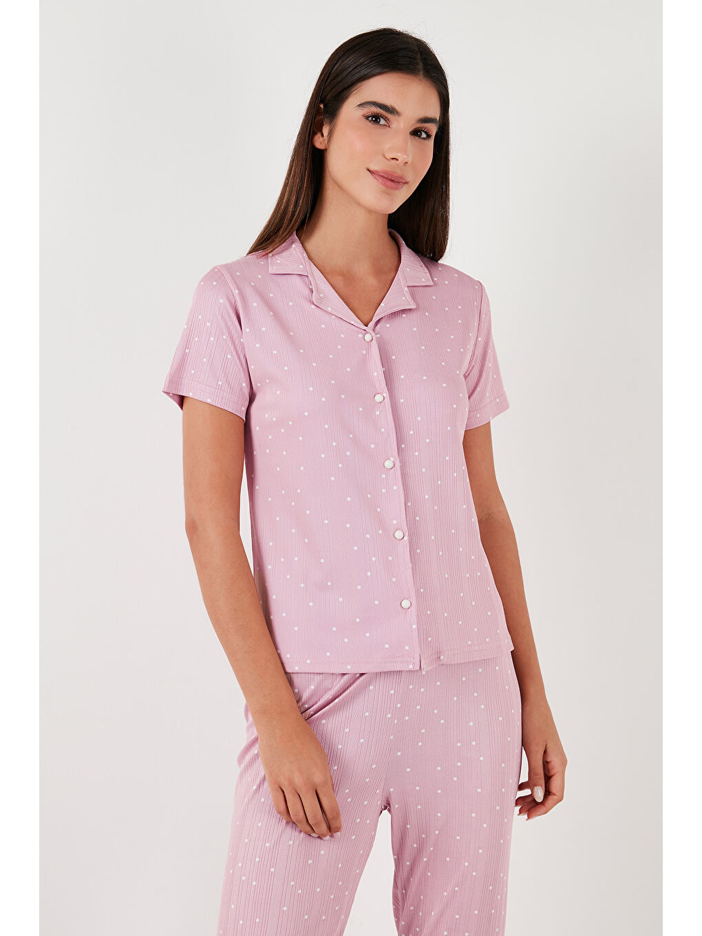 Pembe Regular Fit Gömlek Yaka Kısa Kollu Pijama Takımı 65780124-5