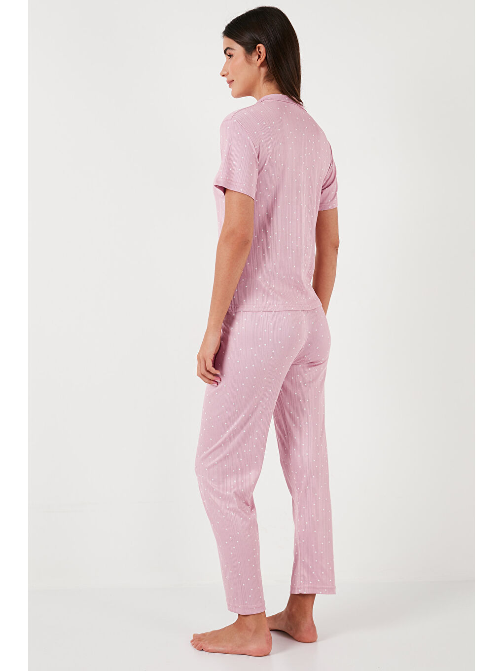 Pembe Regular Fit Gömlek Yaka Kısa Kollu Pijama Takımı 65780124-6