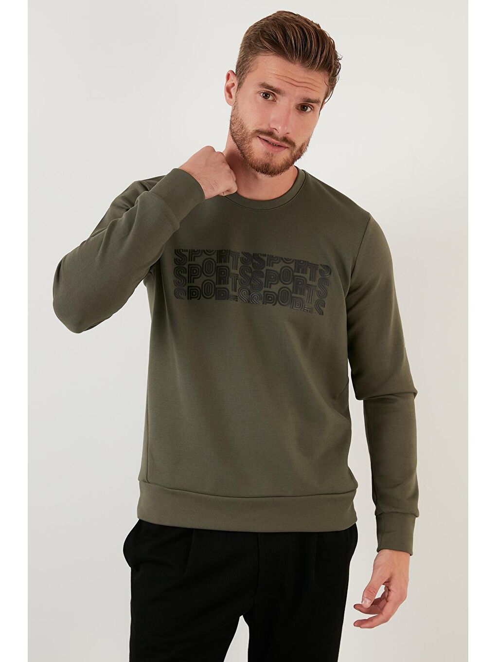 Buratti Haki Baskılı Regular Fit Bisiklet Yaka Pamuklu Erkek Sweatshirt 5905327 - 3