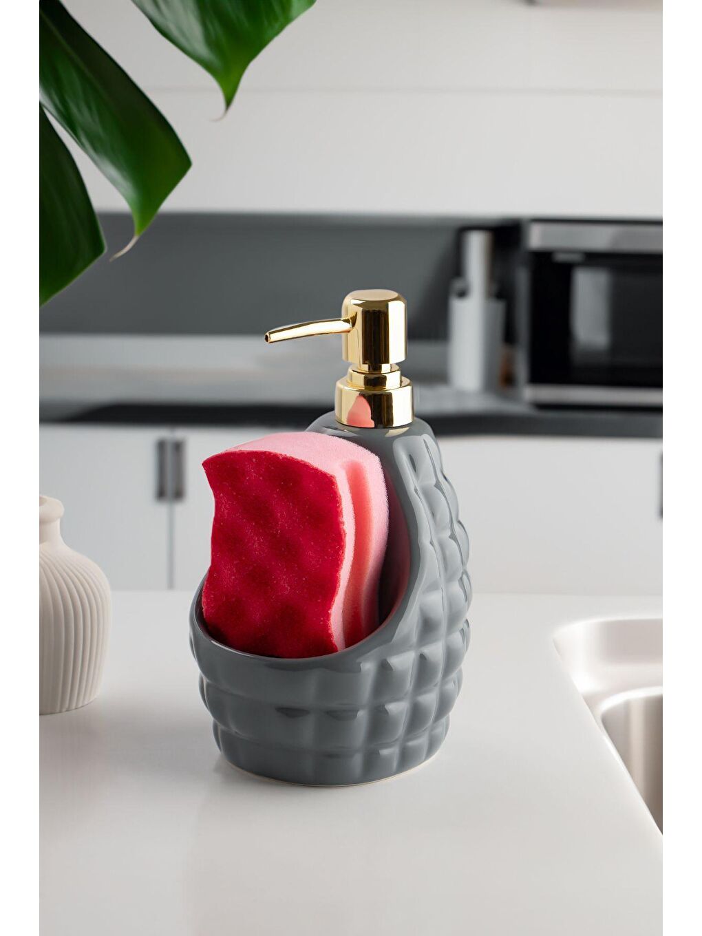 Antrasit 3121 Desenli Porselen Sıvı Sabunluk - Süngerlikli Banyo Mutfak Sabunluğu - 800 cc