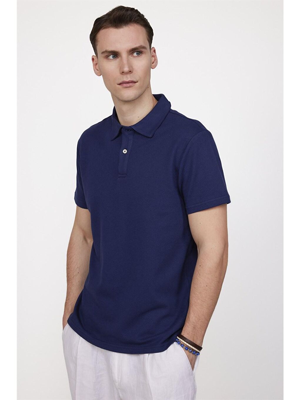 TUDORS Lacivert Slim Fit Desenli Polo Yaka Erkek Lacivert Tişört - 1