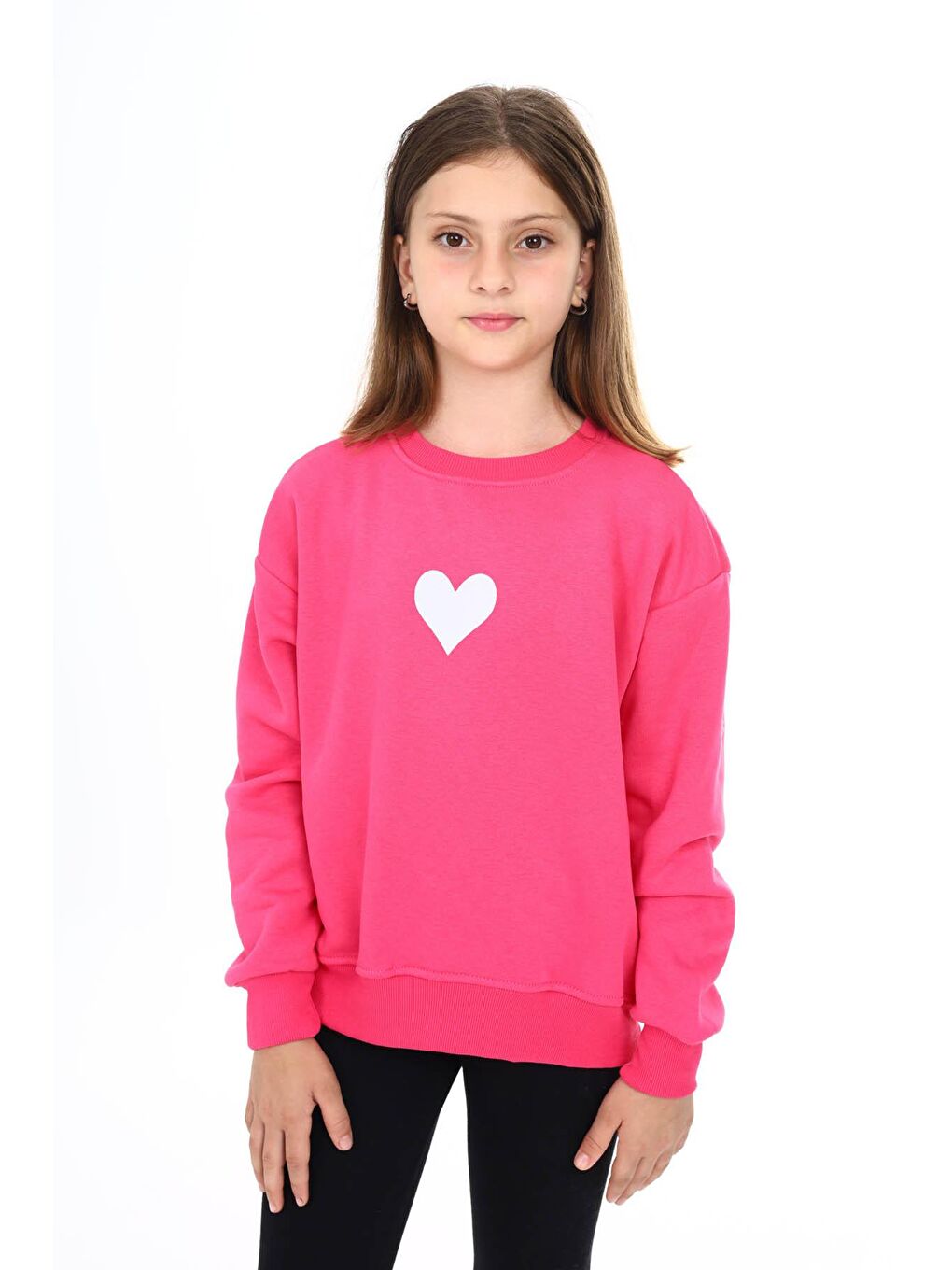 Pembe Kalp Baskılı Polarlı Kız Çocuk Sweatshirt 16469-1
