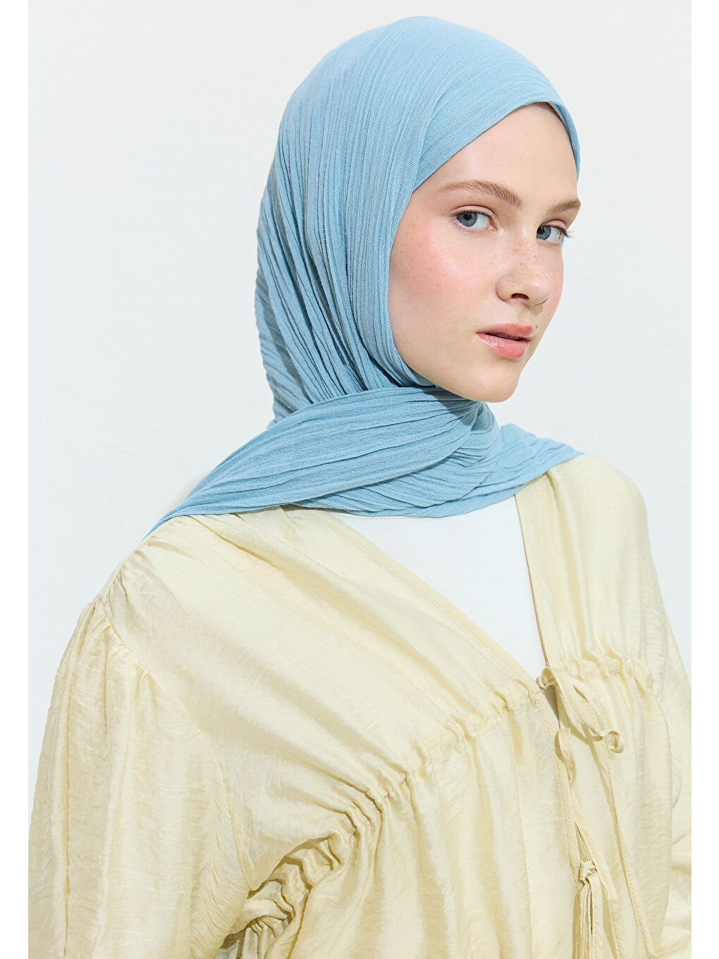 Mavi Cloud Bread Pamuklu Keten Şal-3