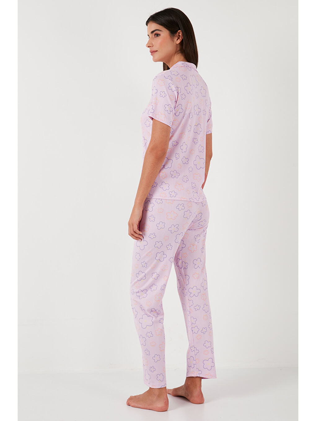 Pembe Regular Fit Gömlek Yaka Kısa Kollu Pijama Takımı 65780124-6