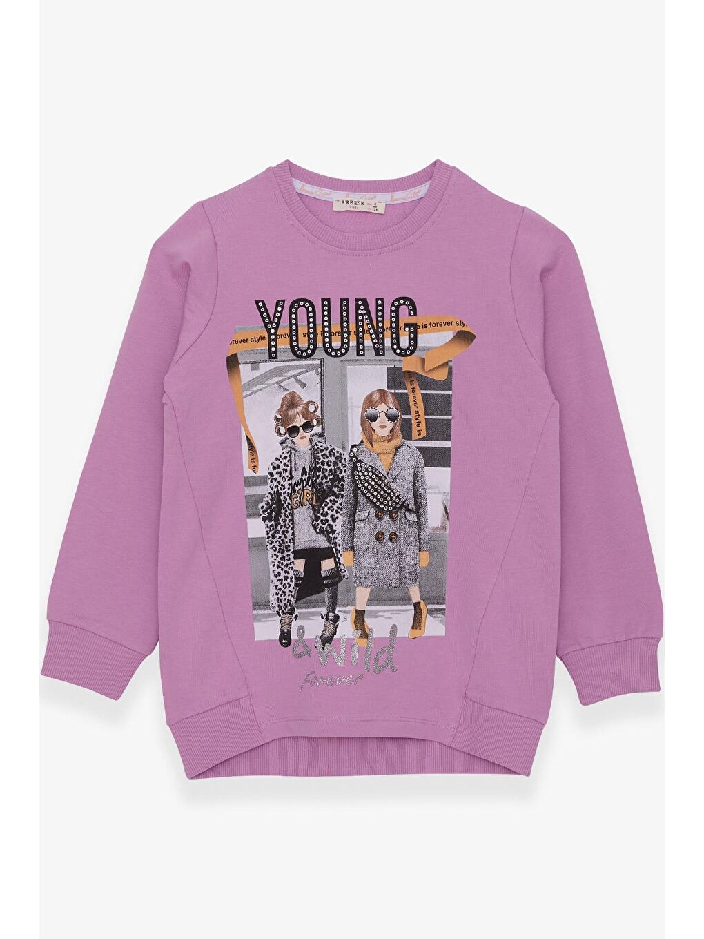 Lila Kız Çocuk Sweatshirt Dostluk Temalı Eflatun (6-12 Yaş)