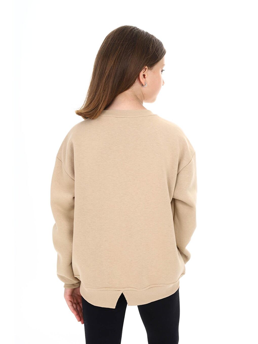 Ekru Krem Kalp Baskılı Polarlı Kız Çocuk Sweatshirt 16471-2