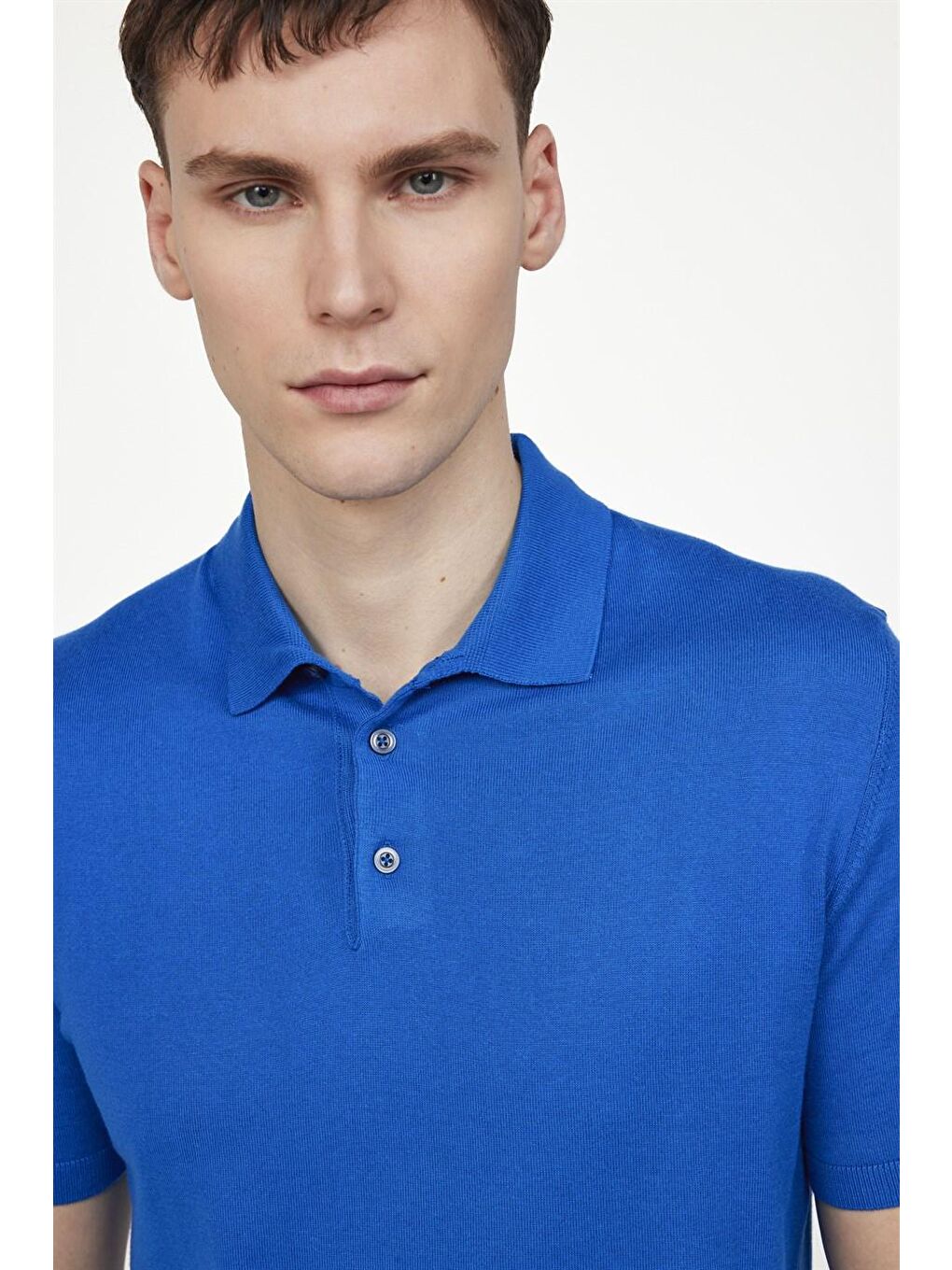 Erkek Slim Fit Dar Kesim Pamuklu Örme Triko Mavi Polo Yaka Tişört-2