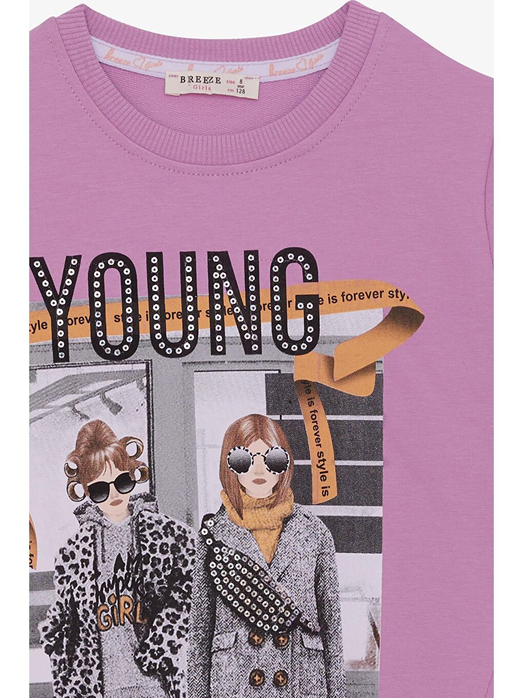 Lila Kız Çocuk Sweatshirt Dostluk Temalı Eflatun (6-12 Yaş)-2