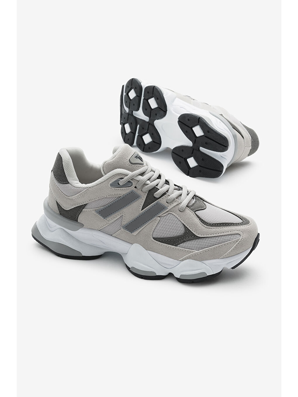 Unisex Gri Poli Taban Anorak Desenli Yüksek Taban Bağcıklı Spor Ayakkabı-3