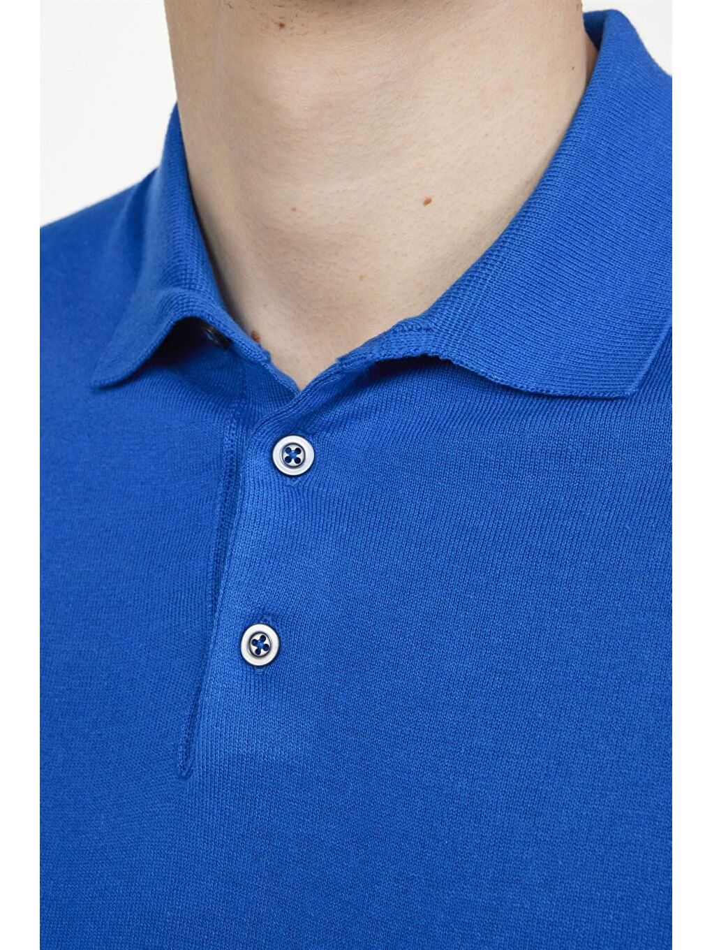 Erkek Slim Fit Dar Kesim Pamuklu Örme Triko Mavi Polo Yaka Tişört-4